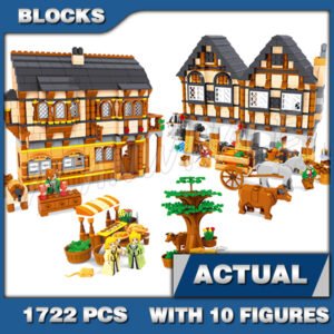 Custom Train MOC Medieval Market Village European Styled 28001 Building Kit