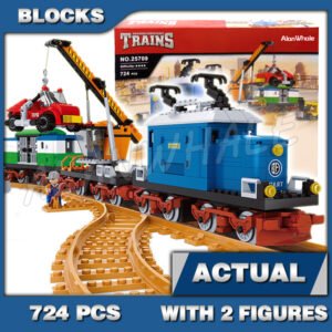 Custom Train MOC Diesel Locomotive with Mobile Crane Wagon 25709 Building Kit